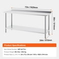 thumbnail image 6 of KFFKFF 24 x72x 36Inch Metal Workstation,Industrial-Grade Food Preparation Surface,Robust Prep Station,Adjustable Height Metal Table for Hospitality Industry,Domestic Use and Accommodation Businesses, 6 of 8