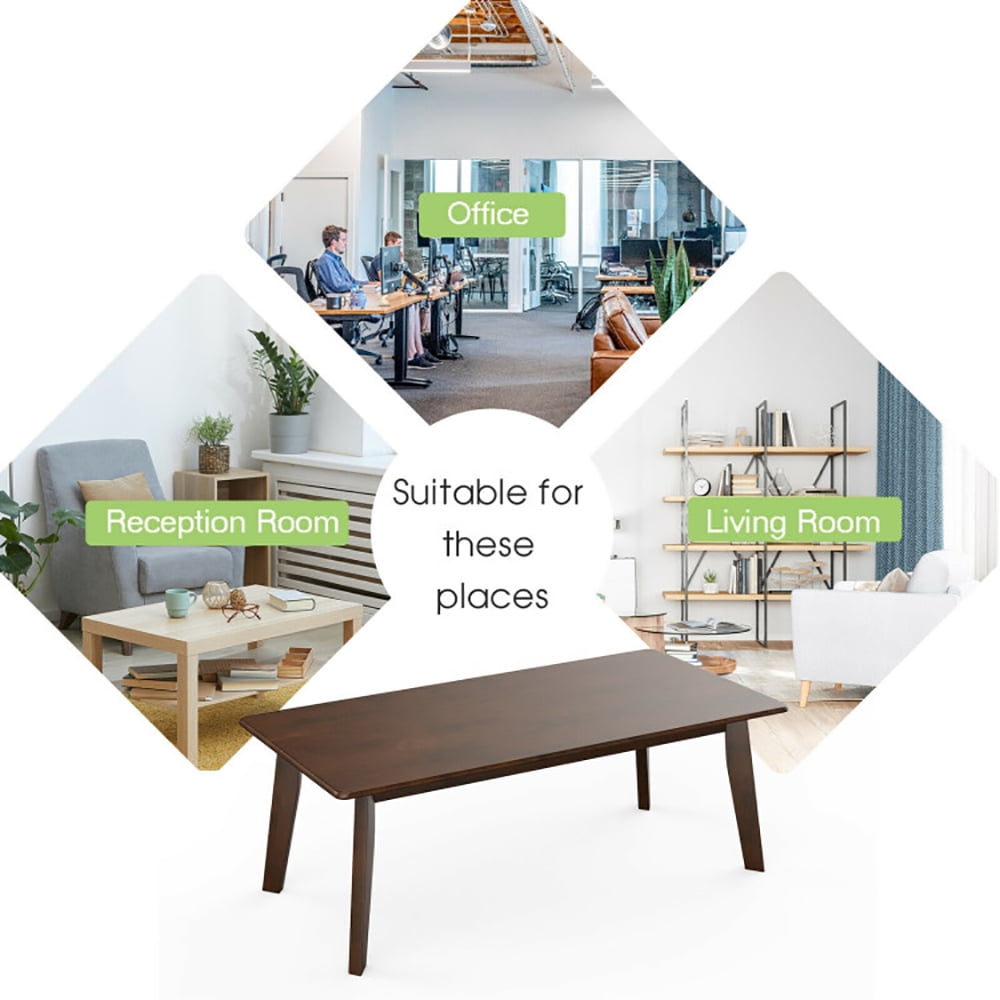 Finihen Wooden Coffee Table, Rectangular Coffee Table, Rectangular Modern Wooden Coffee Table with Rubber Leg, for Living Room, Reception Room, Brown