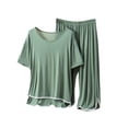 thumbnail image 4 of Blmnix Pjs Sets for Women Modal Pajamas Bamboo Pajamas Sleepwear Sets Tops Green Wide-Leg Crew Neck Short Sleeve 7/8th Womens Valentines Day Pajamas,XL, 4 of 5