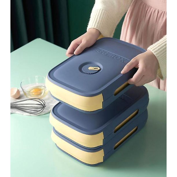 Azul Apilable Almacenamiento Caja De Huevos Dispensador Cocina Refrigerador,Nevera Caja De Almacenamiento De Huevos,Cajones con Ruedas,Caja De Almacenamiento De Huevos,Fácil De Limpiar