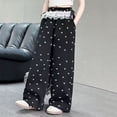thumbnail image 3 of Bixock Fall Pants for Girls High Waist Straight Leg Pants with Pockets Kids Printed Loose Casual Wide Leg Trousers Comfortable Workout Activewear Girls Clothings Size 5-6Years, 3 of 6