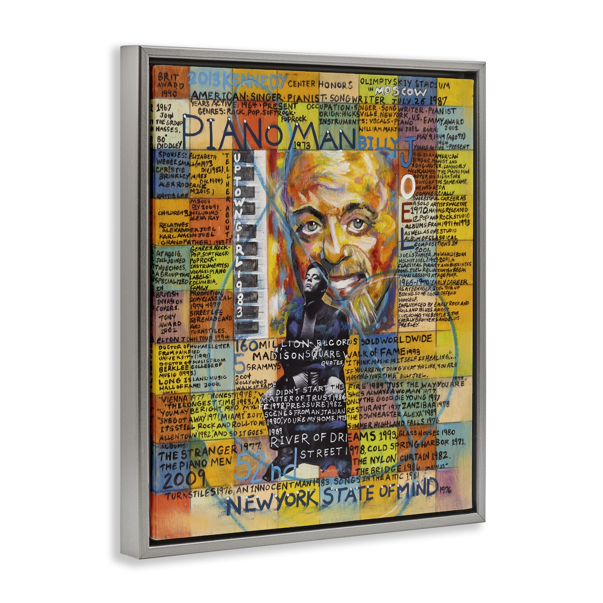 Stupell Industries Billy Joel Collage People Drawing Gray Floater Framed Canvas Art Print Wall Art, 17 x 21