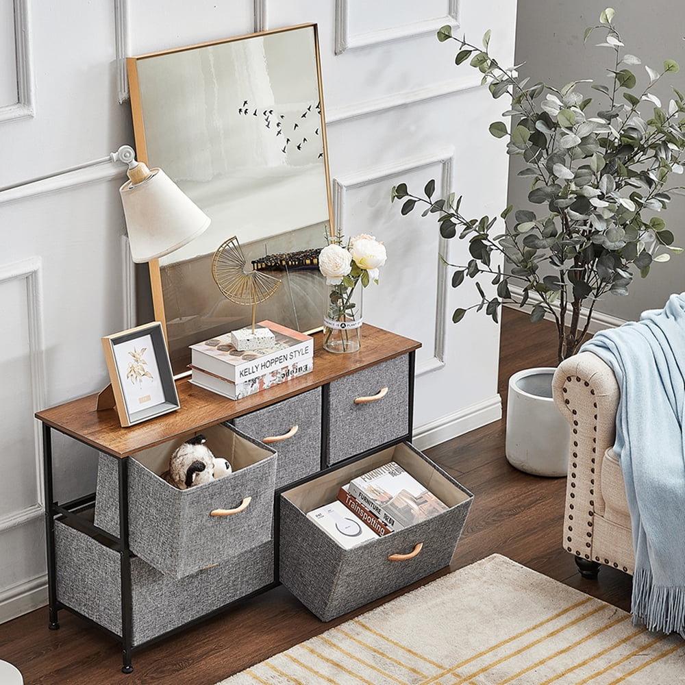 Kepooman Home Modern Rectangle Dresser Table with 5 Fabric Drawers for Storage & Organization, Dark Grey Kepooman Home Modern Rectangle Dresser Table with 5 Fabric Drawers for Storage & Organization, Dark Grey