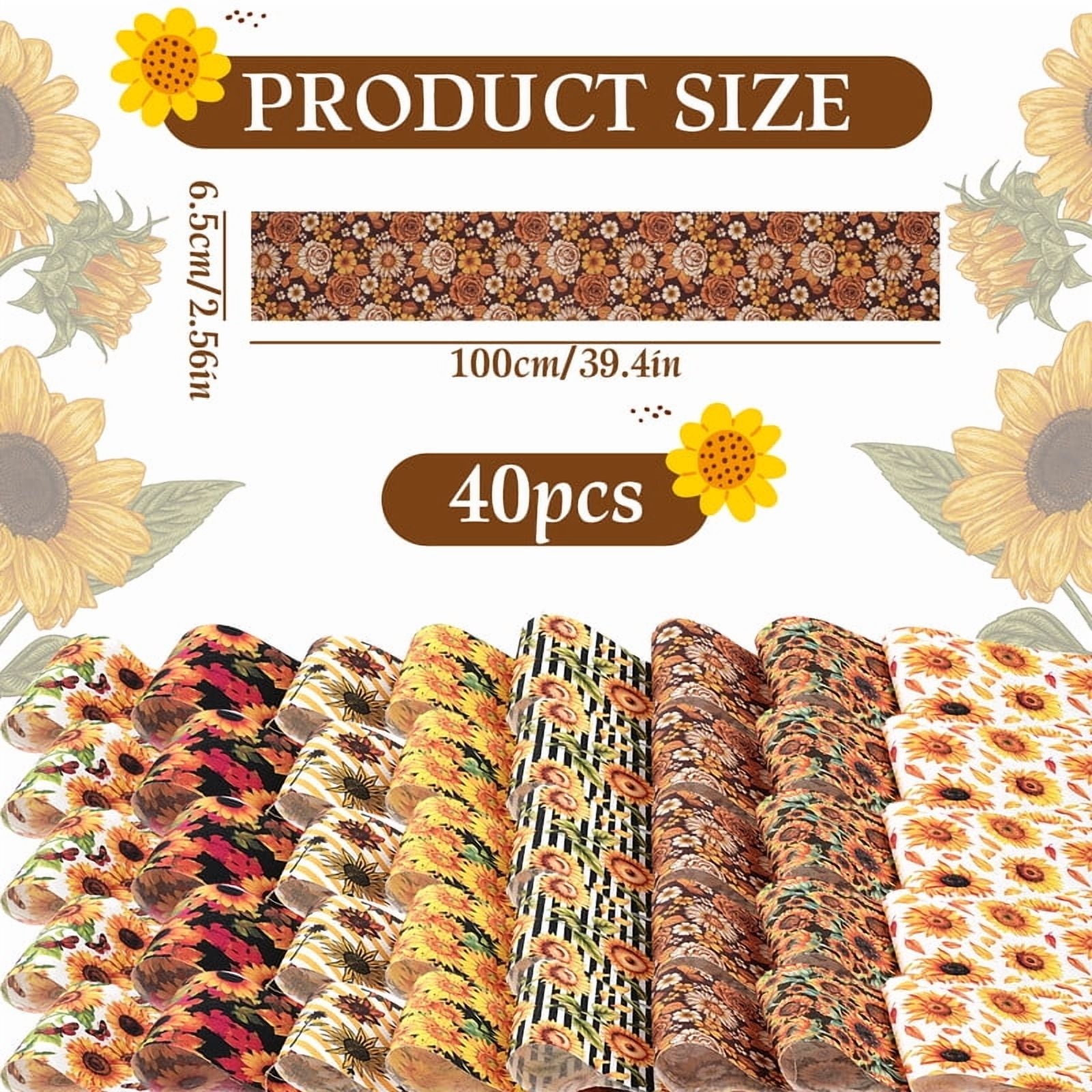 40PCS Sunflower Quilting Fabric Roll 2.5x39 Inches (6.5x100 cm) Fabric Jelly Patchwork Precut Strips Bundles for Holiday Materials Craft DIY Sewing Cloths（Sunflower）