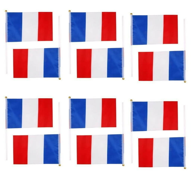 fastboy France Flag French National Flags Hand Waving Flag with Poles 12Pcs