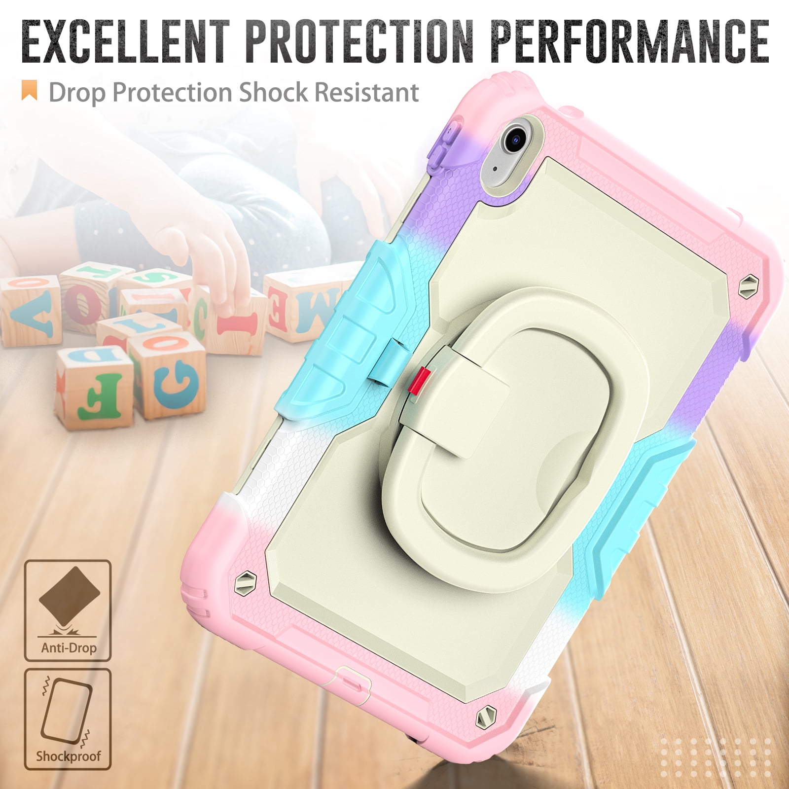 Allytechgroup Screen Protector Case for Apple iPad 6th 5th Generation 9.7" 2018/2017, Heavy Duty Protective Build-in Pencil Holder Handle Stand Rugged Bumper Case Kids Friendly,Pink