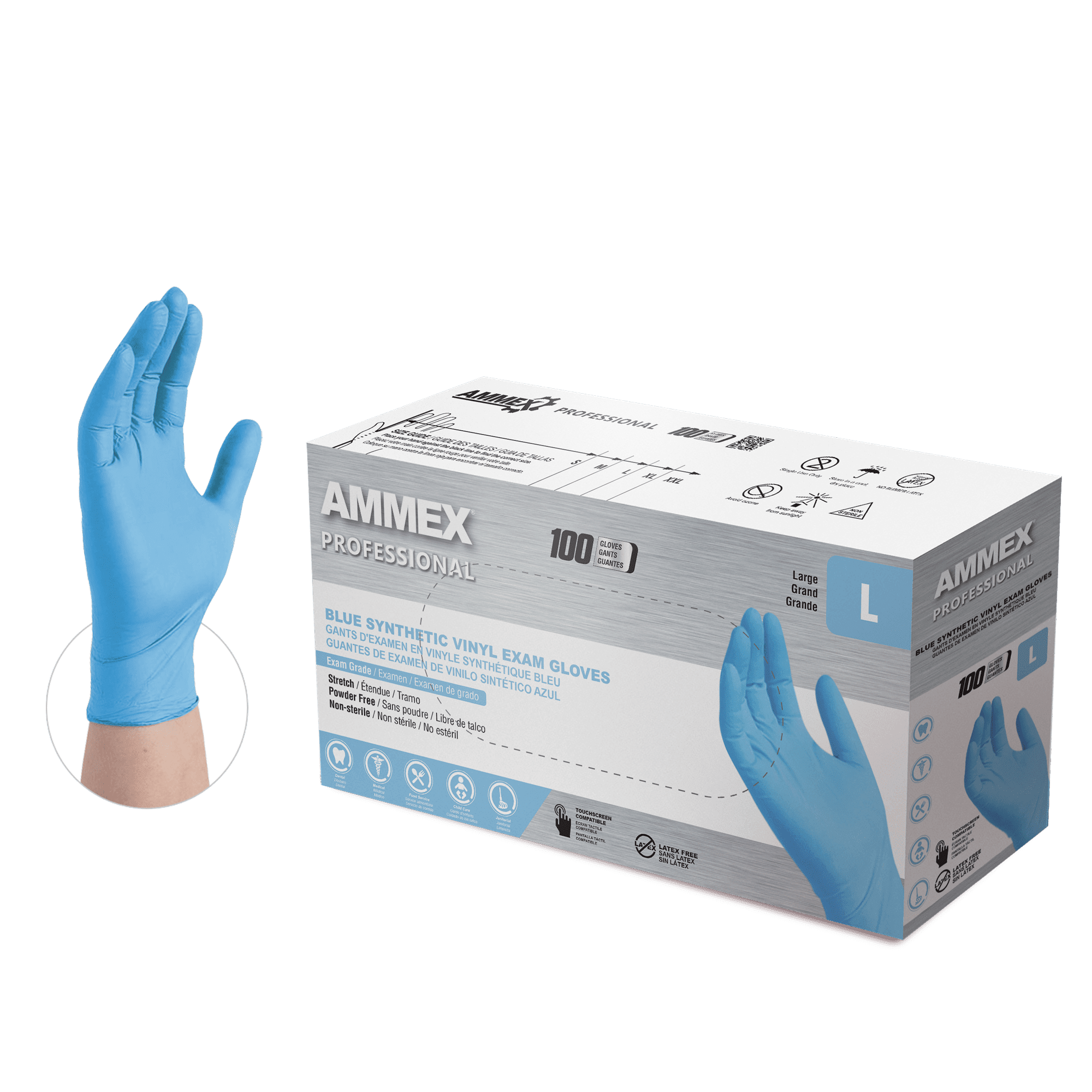 Non-Sterile Box of 100 Large Pack of 10 Latex Free 1st Choice Exam Clear Vinyl Gloves Powder Free