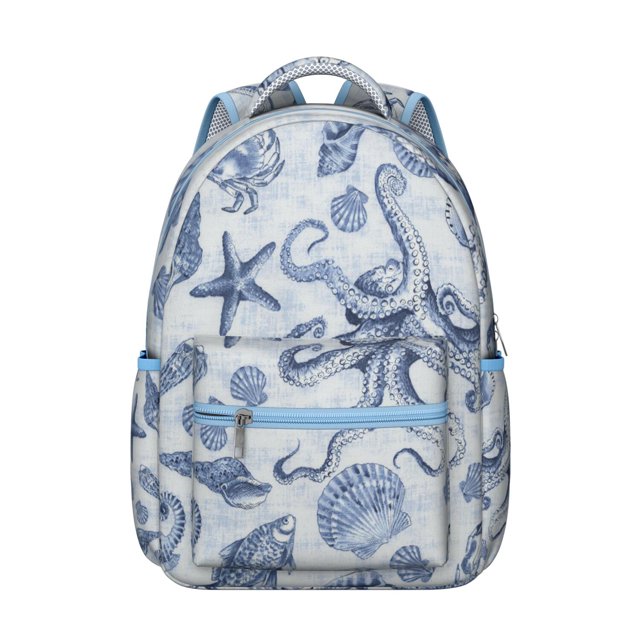 Cute Seashell Student Backpack Waterproof Durable School Bag with Tropical Nautical Spiral Seashell and Starfish Print, Adjustable Straps, Breathable Padding, Large Capacity for School and Beach