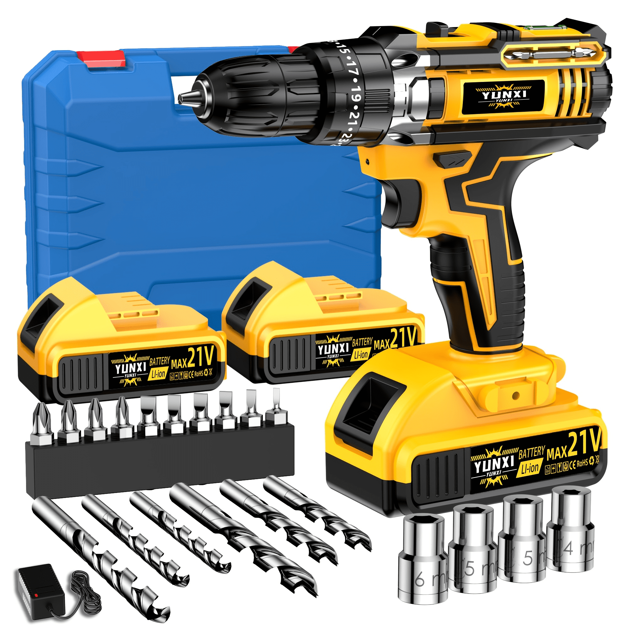 21V Cordless Electric Drill, Multifunctional Power Drill with Fast Charger, Batteries & Optional Drill Bits, for Home & Car Repair, Great Gift for Men