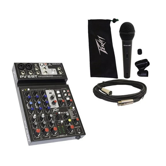 Peavey PV 6 BT 6 Channel Compact Mixing Mixer Console with Bluetooth   PVi 100 Microphone