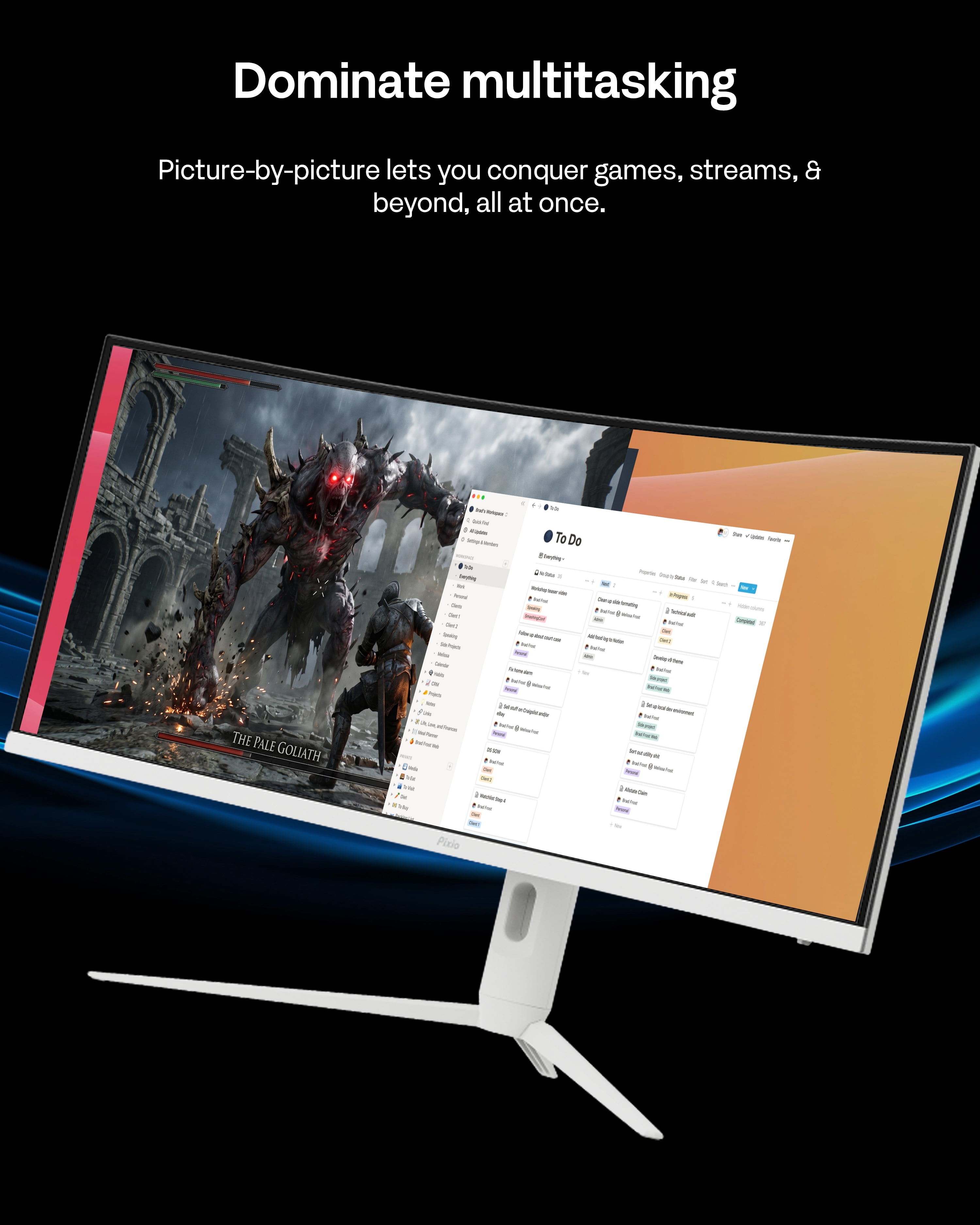 Pixio PXC348C Neo White 34" 180Hz Refresh Rate UWQHD 1440p Ultrawide Resolution 1000R Curve Fast VA Panel 1ms Response Time USB-C Displayport 65W Charging Adaptive Sync HDR Curved Gaming Monitor