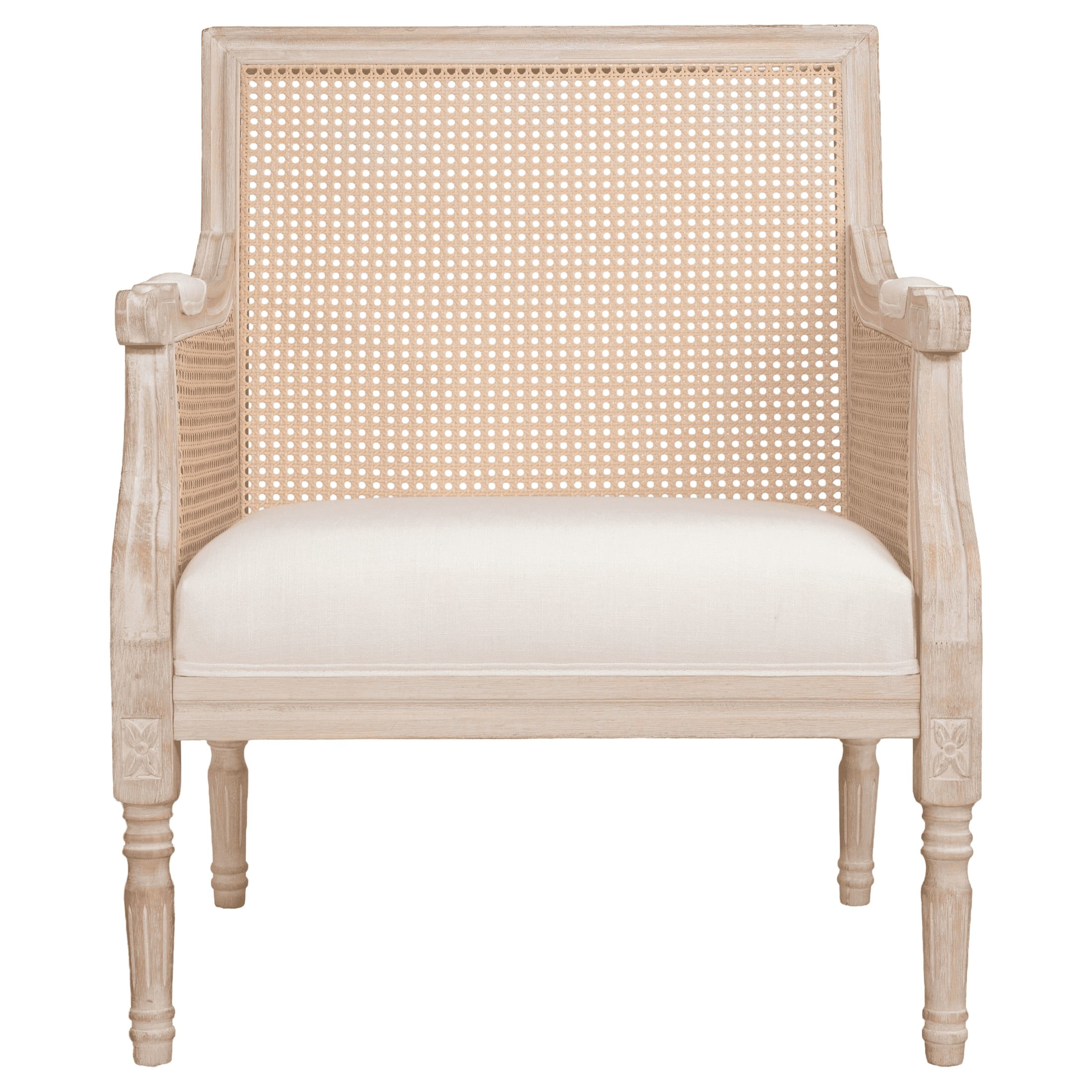 Noble House French Country Upholstered Accent Armchair with Vintage Rattan Back and Solid Rubber Wood Frame, Beige