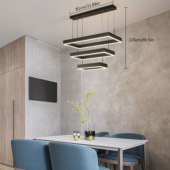 SHZICMY Dimmable LED Ceiling Light Rectangular Chandelier Dining Room Pendant Lamp
