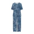 thumbnail image 4 of Birdeem Ensemble d'Été Imprimé pour Femmes Manches Mi-Longues Col Rond Haut Court + Pantalon Décontracté Ensemble de Détente Deux Pièces, 4 of 12