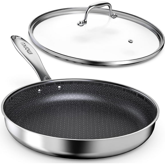 Imarku 12" Non-Stick Frying Pan & Lid, Deep Skillet for Sautéing, Oven & Dishwasher Safe, Induction Compatible, PFOA-Free