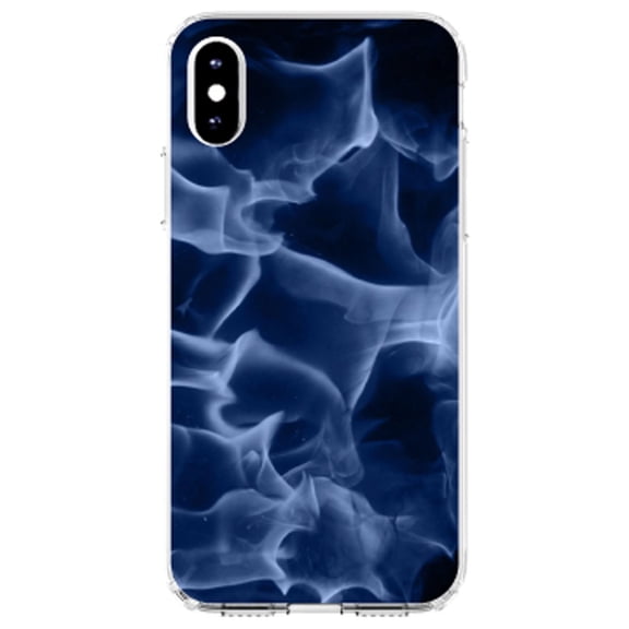 DistinctInk Clear Shockproof Hybrid Case for iPhone XS Max (6.5" Screen) - TPU Bumper, Acrylic Back, Tempered Glass Screen Protector - Blue Black Flame Fire - Printed Image of Fire