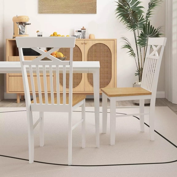 Auranook Farmhouse Dining Chair Set of 2 Wooden Kitchen Chair w/Rubber Wood Frame