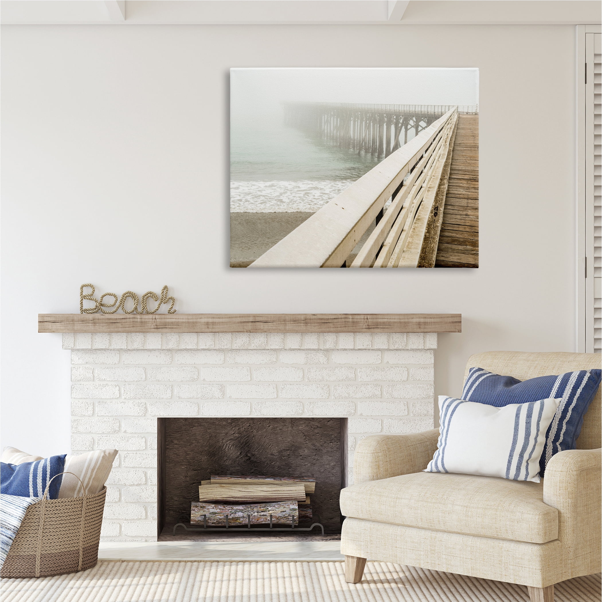 Stupell Industries Ocean Pier Photography Nature Photography Gallery Wrapped Canvas Print Wall Art, 48 x 36