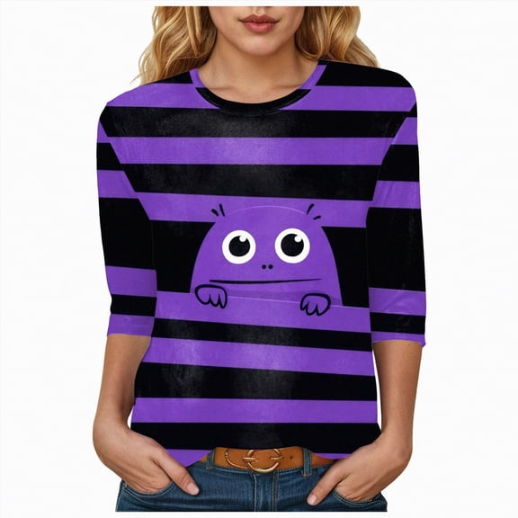 Godom Womens 3/4 Sleeve Shirts 2025 Fall Tunic Tops Crewneck Blouses Halloween Print