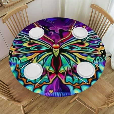 

BCIIG Butterfly Feathers Hearts Round Table Cover Stain Resistant Washable Indoor Outdoor Tablecloth Kitchen Dining Wedding Parties Full Width Single-Sided Printing 100% Polyester Fiber 46-50