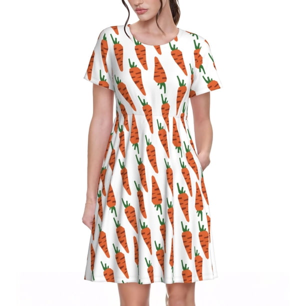 Disketp Carrot para Vestido de Manga Corta para Mujeres, Vestidos de Verano para Mujeres, Casual y Holgado para la Playa