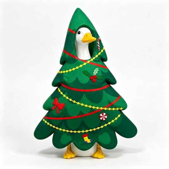 Christmas Tree Porch Goose Outfit, Lawn Goose Statue Xmas Tree Costume, Green Christmas Garden Goose Clothes Dress and Hat for 23" High Statue Xmas Holiday Patio Yard Decor