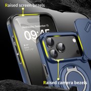 TJS for iPhone 17 Pro Max Phone Case, Privacy Camera Dual Layer Magnetic Ring Rotating Stand Protective Cover (Blue)