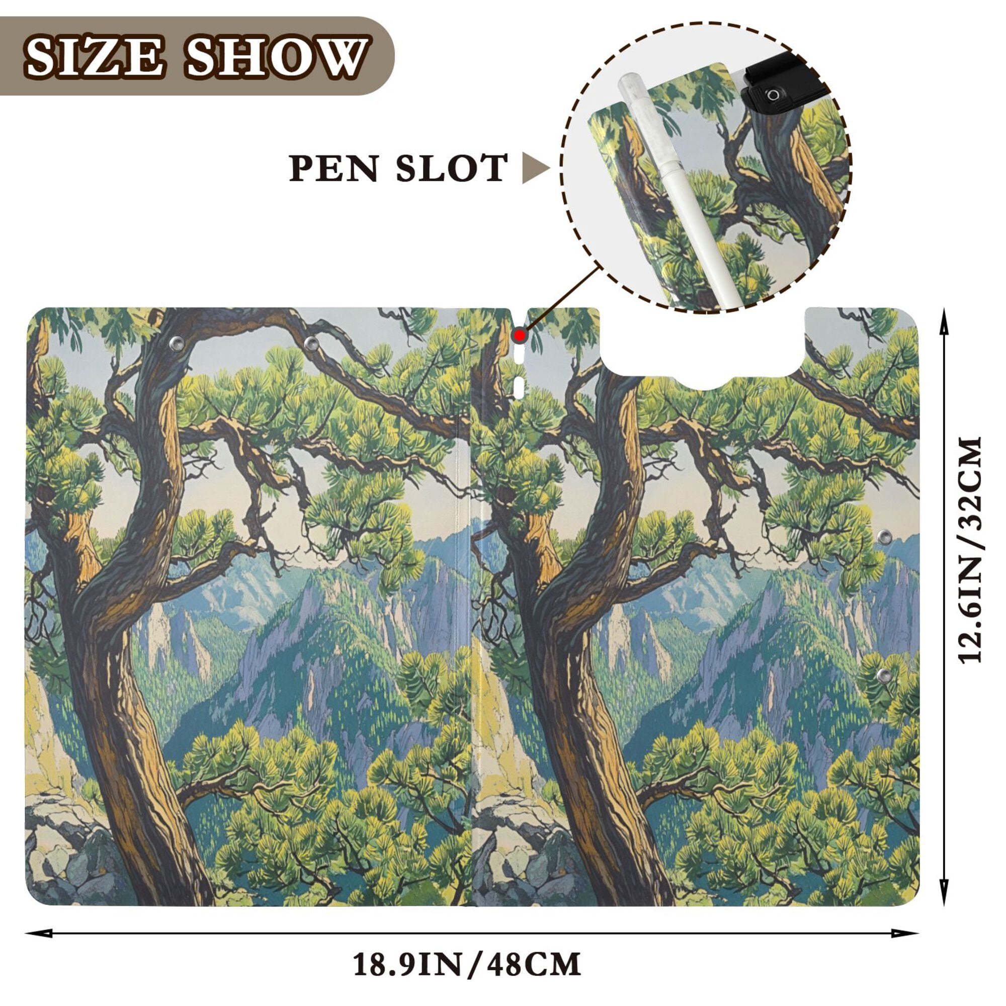 FORMRS A4 Clipboard Folder with Pen Holder Horizontal Foldable School Office Binder, Pine Tree
