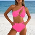 thumbnail image 3 of cocolona Womens One-shoulder Bikini Sets Summer Cute Solid Color Two Piece Swimsuits Vacation Beach Swimwear, 3 of 6