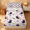 thumbnail image 2 of Homewish Cartoon Witch Cat Zipper Full Size Comforter Sets with Fitted Sheet and 2 Pillowcases for Girls, Halloween Spooky Animal Zipper Bedding Set, Pure White, Pumpkin Bat Reversible, 2 of 7