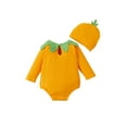 thumbnail image 2 of Qiylii Halloween Romper Pumpkin Long Sleeve Round Neck Bodysuit + Hat, 2 of 7