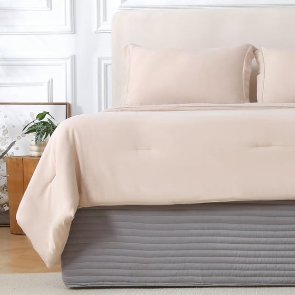 Full Size Gray Bed Skirt with 14-Inch Drop, Easy Fit Wrap-Around Cover for Bed, Wrinkle-Free and Fade-Resistant Box Spring Cover. (Gray Stripes, Full)