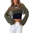 thumbnail image 4 of xiaxaixu Hauts en Tricot Ajouré pour Femmes Mode Manches Longues Col Rond Crochet Ample Crop Tops Mode Urbaine, 4 of 6