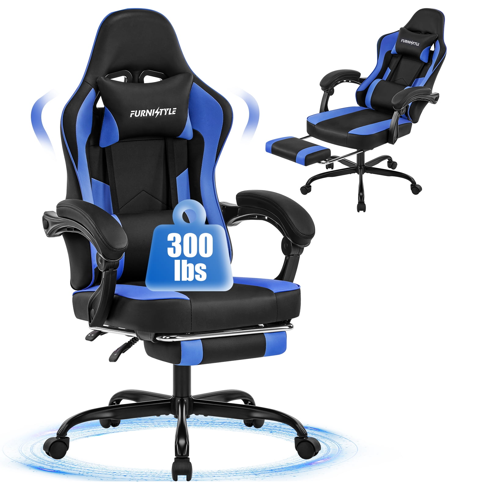 Falvinoryn Gaming Chair, Video Game Chair with Headrest and Lumbar Support,High Back Ergonomic Computer Chair with Footrest,Swivel Desk Office Chair, Blue