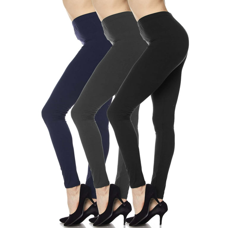 Kuda Moda 3-Pack Women's Ultra Soft Peach Skin Full Length Ankle Legging  Pants