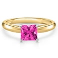 thumbnail image 3 of Gem Stone King 10K Two Tone Gold Pink Zirconia Solitaire Engagement Ring for Women | 1.25 Cttw | Princess 6MM | Gemstone Birthstone | Size 9, 3 of 6