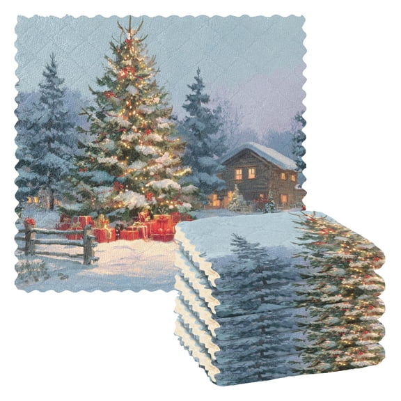 6 Pieces of Kitchen Towels 11x11Inch Kitchen Dish Cloths Kitchen Dish Towels Reuseable Cleaning Cloths Warm Christmas Tree