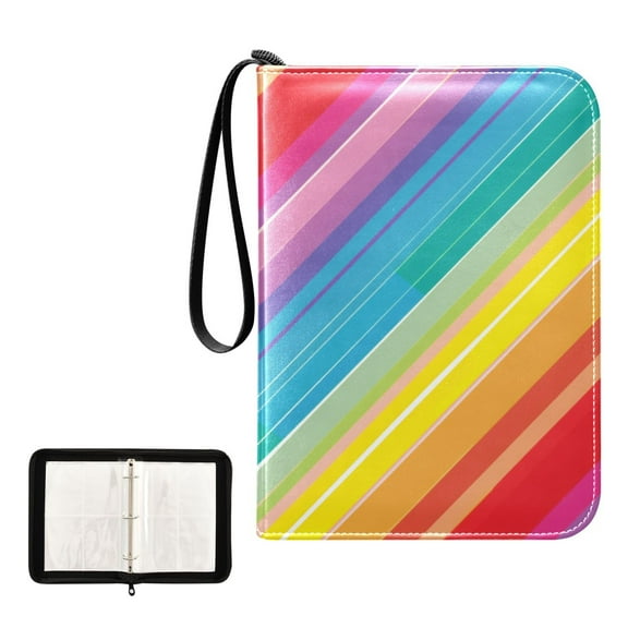Trading Card Binder Album 400 Pockets 50 Removable 4-Pocket Pages Waterproof Rainbow Lines