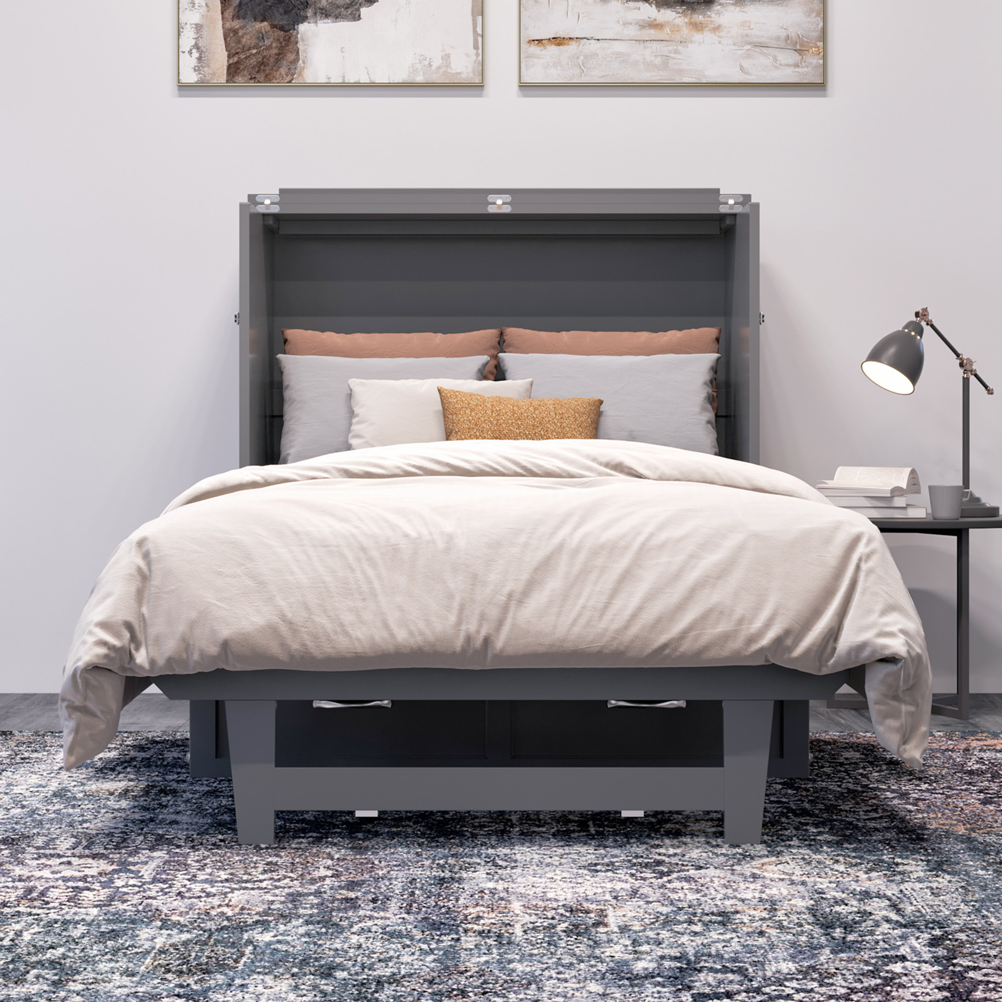 AFI Northfield Twin-XL Wood Murphy Bed Chest with 6" Mattress, Drawer & Charger, Grey