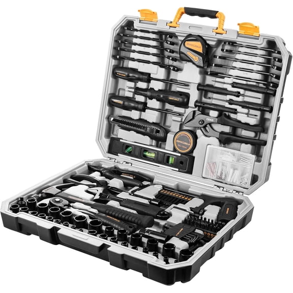 Open Box DEKOPRO 218-Piece General Household Hand Tool kit, Professional Auto Repair Tool Set for Homeowner, General Household Hand Tool Set with Plier, Screwdriver Set, Socket Set, with Storage Case