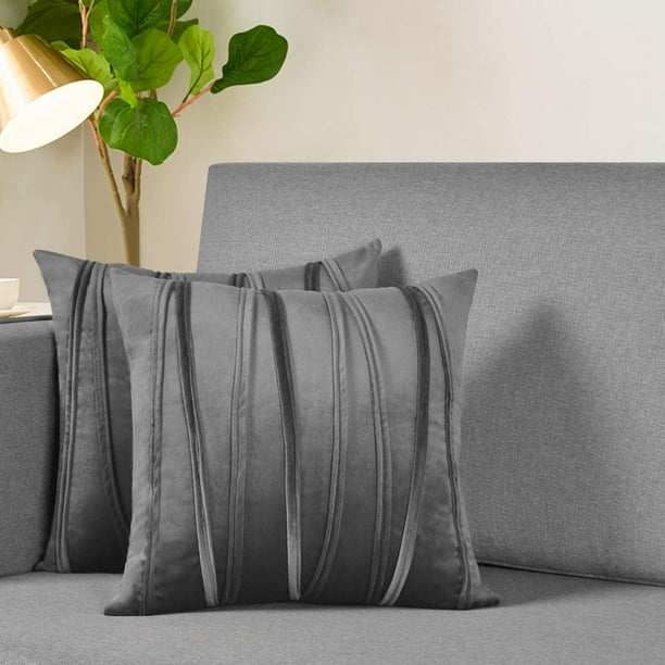 Set of 2 Decorative Gray Throw Pillow Covers 18 x 18 Pillow Cases