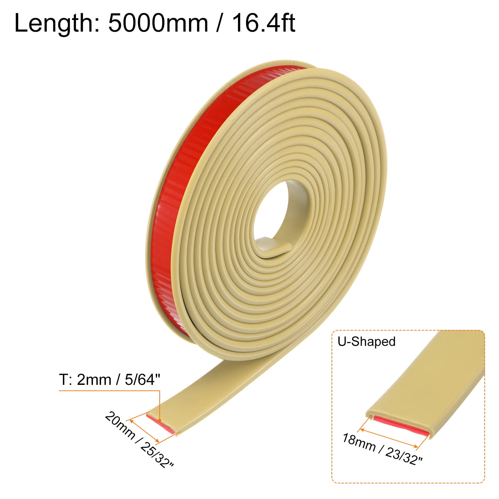 Uxcell 18mm x 5000mm Flexible TPE Self Adhesive U-Shape Veneer Edging Edge Banding Beige