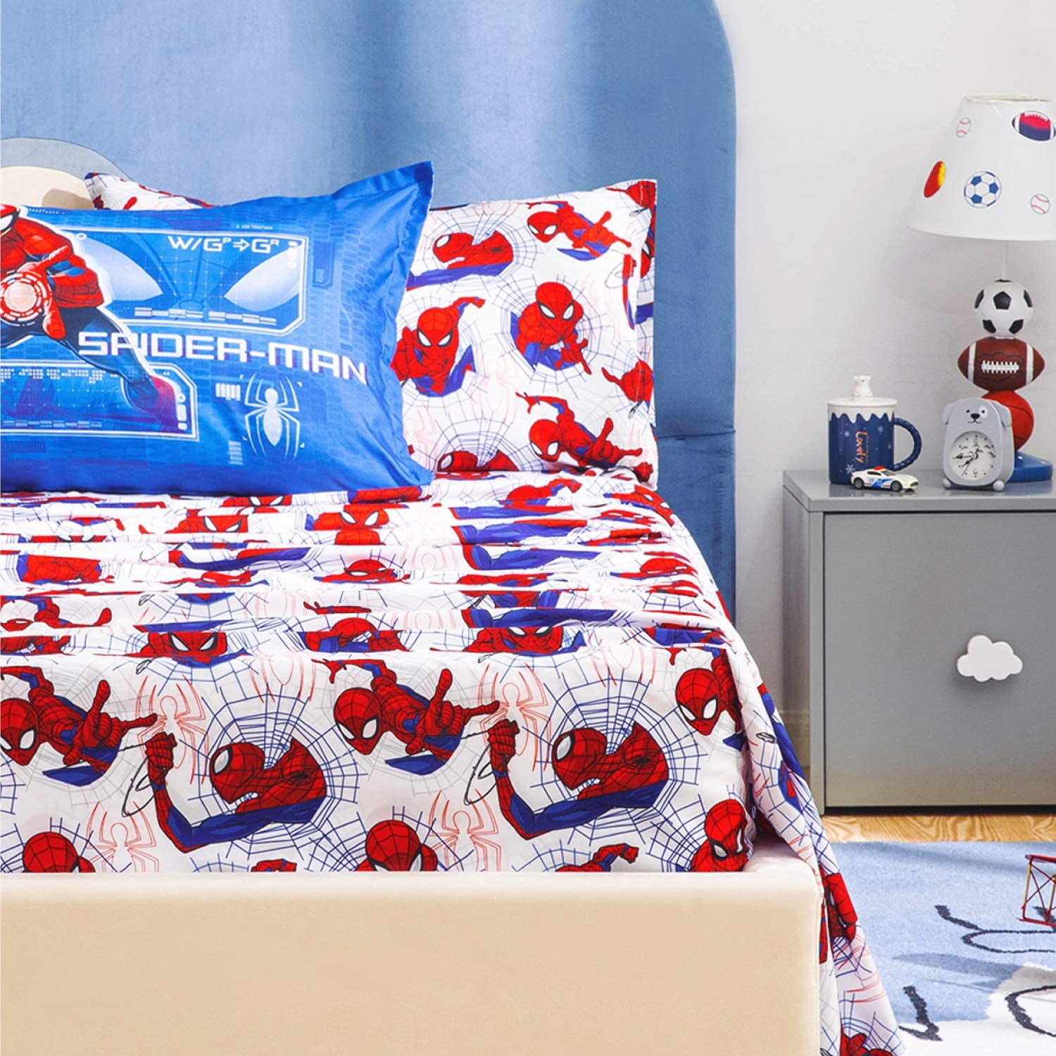 New Marvel Spiderman Twin Bed Sheet set for kids with Reversible Comforter-5pcs 