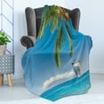 thumbnail image 4 of Nautical Soft Flannel Fleece Blanket, Large Cruise Ship Heads to Tropical Sandy Beach Exotic Panorama Coastal Theme, Cozy Plush for Indoor and Outdoor Use, 60" x 80", Turquoise Green, by Ambesonne, 4 of 5
