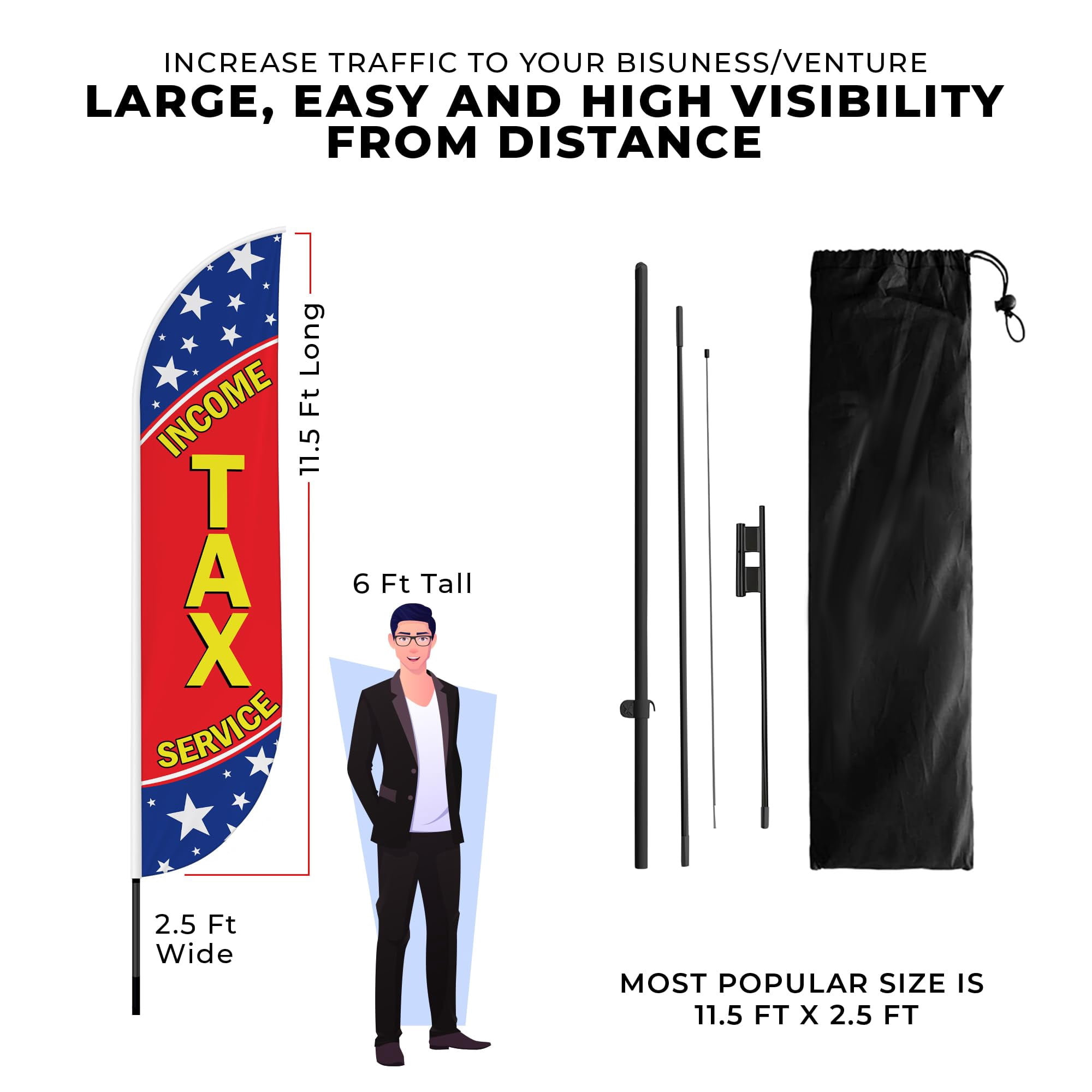 Income Tax Feather Flag(11.5feetX2.5feet) by DreamController | Outdoor Business Advertising Tall Flag | Weather-Resistant Knitted Swooper Flag | Made in USA | HD Print (Flag Only)4