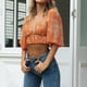 thumbnail image 3 of Camiseta de Gasa para Mujer Ticfox Cuello en V con Mangas Abullonadas Estampado Floral Naranja L, 3 of 6