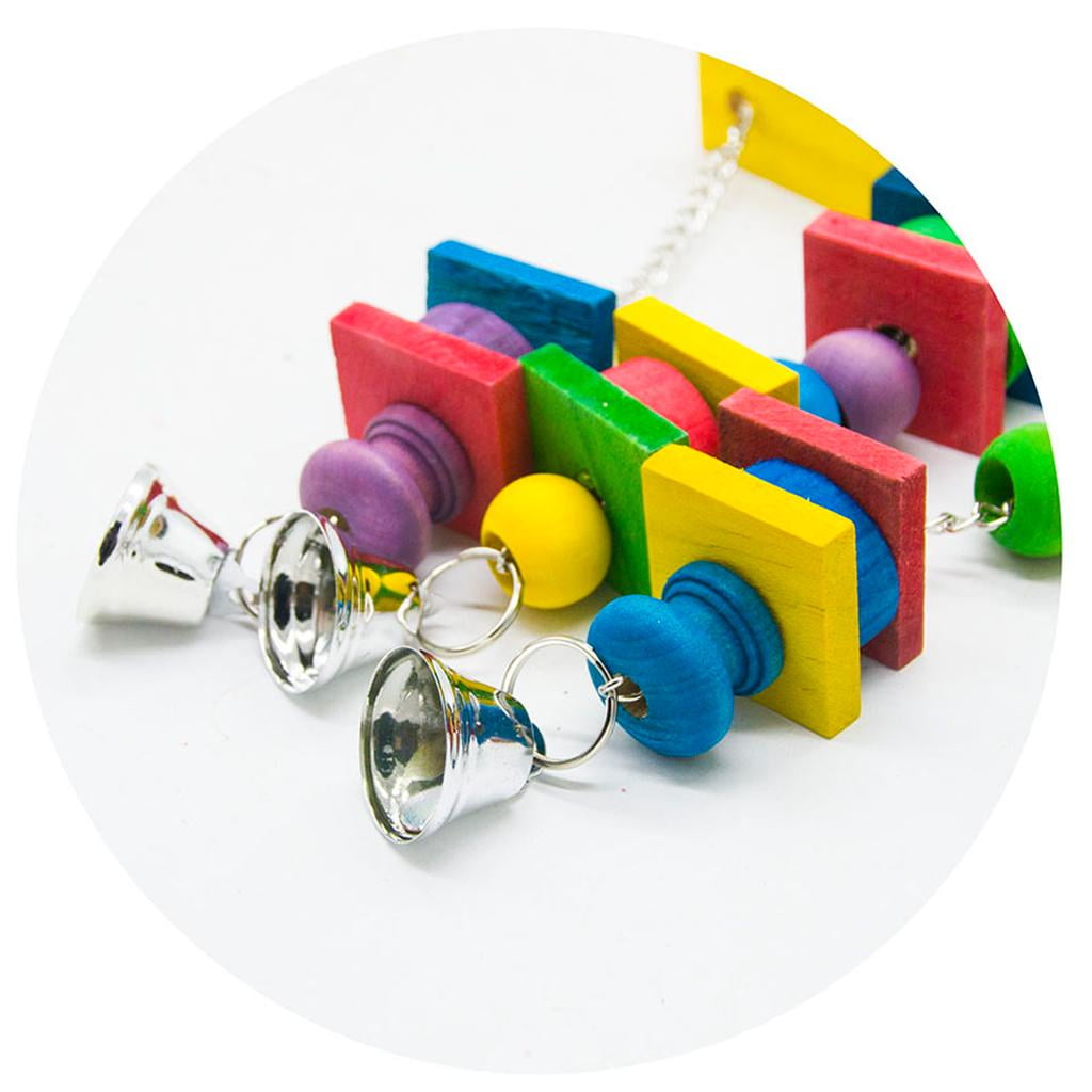 Large Parrot Toy - Multicolored Wooden Blocks Toys for Birds African Grey Cockatoos Playing Climbing Biting
