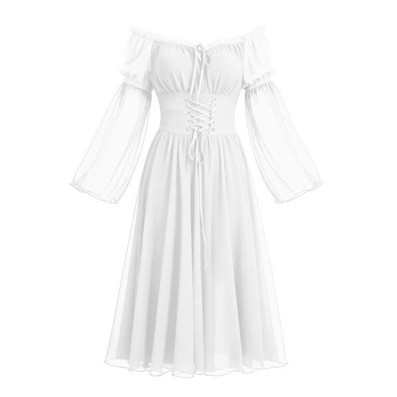 Yertdoel Off The Shoulder Dresses for Women Elegant Solid Long Sleeve Fitted Waist Chiffon Dress Party Vacation Stylish Casual Flowy Dress