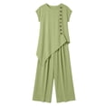 thumbnail image 5 of VBVC 2 Piece Wide Leg Pants Set Women Loose Fit V Neck Top Casual Summer Outfit,Green,S-2XL, 5 of 7