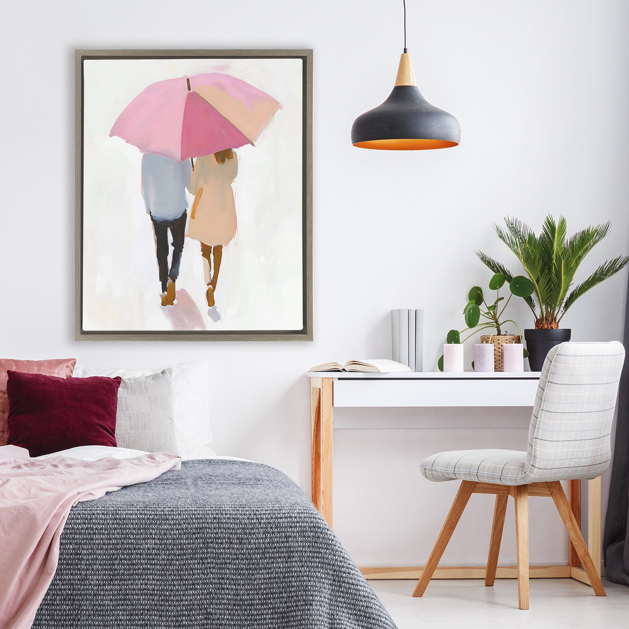 Stupell Industries Couple Stroll Under Umbrella Brown Framed Floater Canvas Wall Art, design by The Prints Vibe